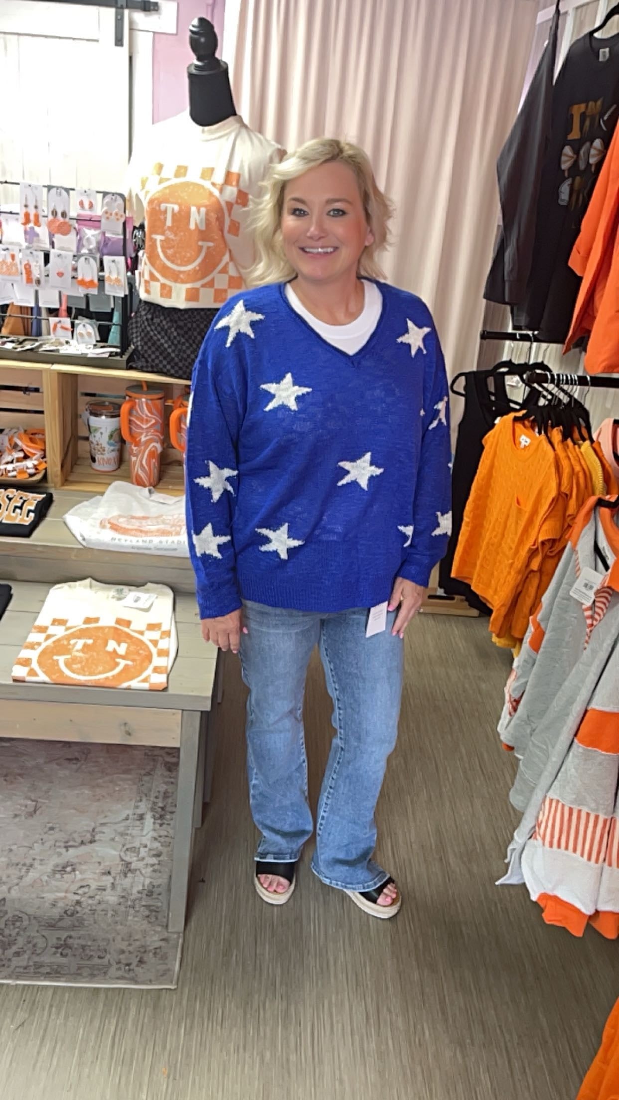 Game Day Star Print Sweater - Blue