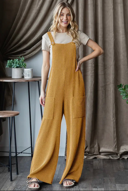 Urban Ribbed Overalls - Mustard