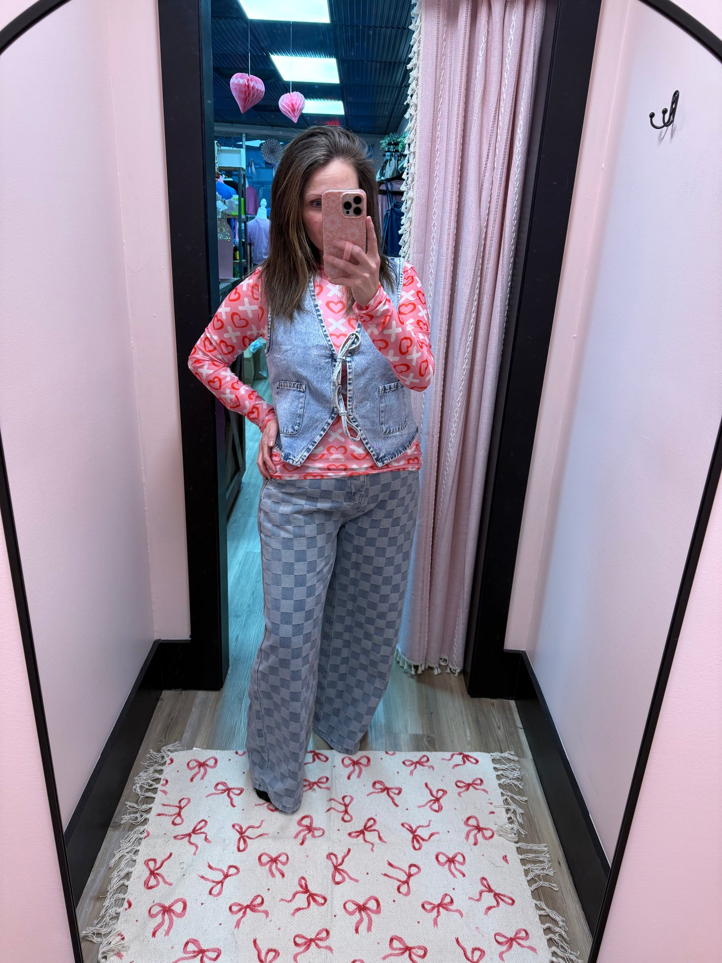 Checkered Denim Jeans