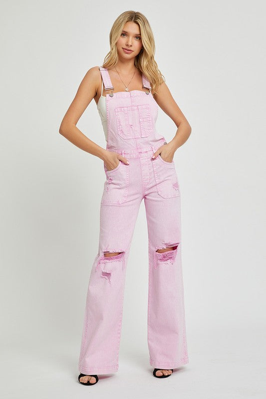 Pink Acid Wash Jean Overalls