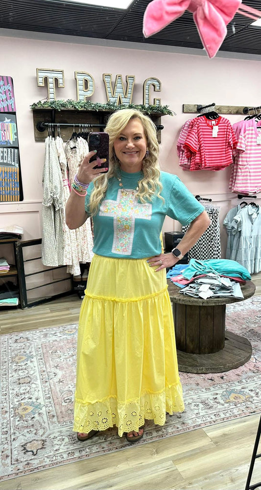 Tiered Eyelet Maxi Skirt - Yellow