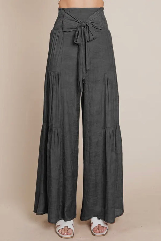 Tie Front Wide Leg Pants - Charcoal