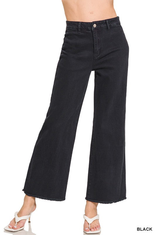 Acid Washed High Waist Frayed Hem Jeans