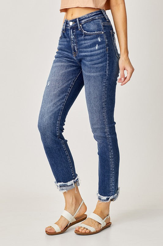 Risen High Rise Cuffed Straight Jeans