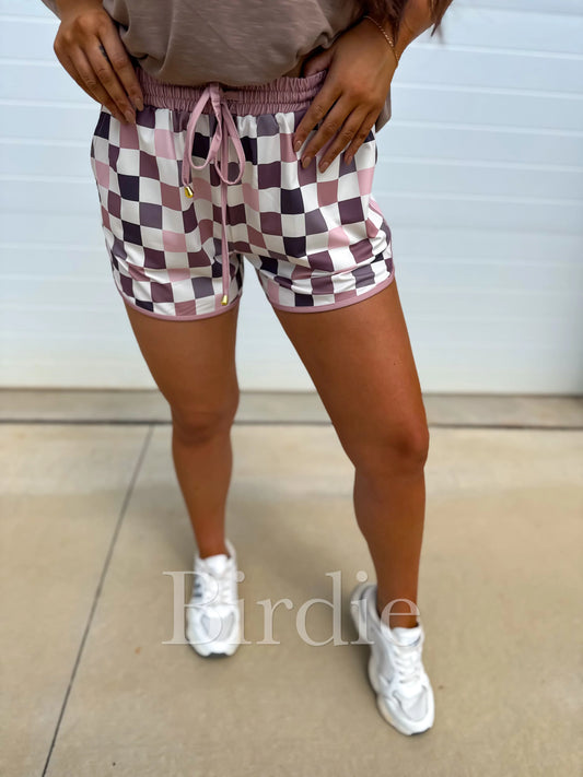 Birdie Active Shorts - Mulled Berry Checkered