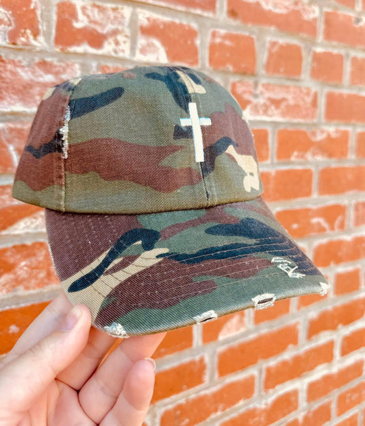 Cross Distressed Camo Hats