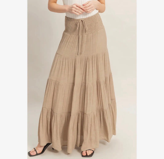 High Waist Drawstring Skirt - Taupe