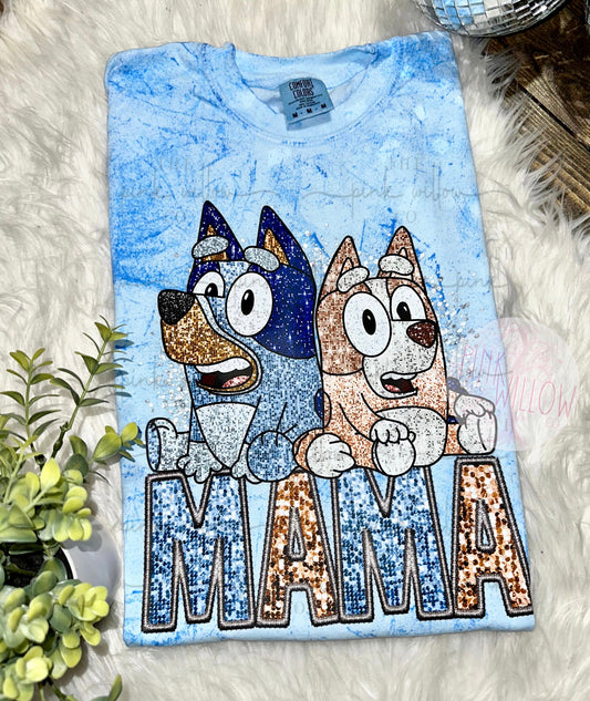 Faux Sequin/Embroidery Blue Mama Comfort Colors Graphic Tee