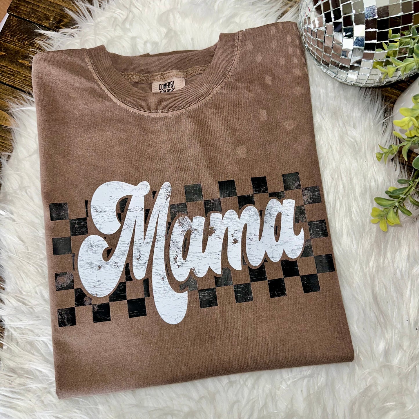 PRE-ORDER Mama Checkered Comfort Colors Tee (Espresso)