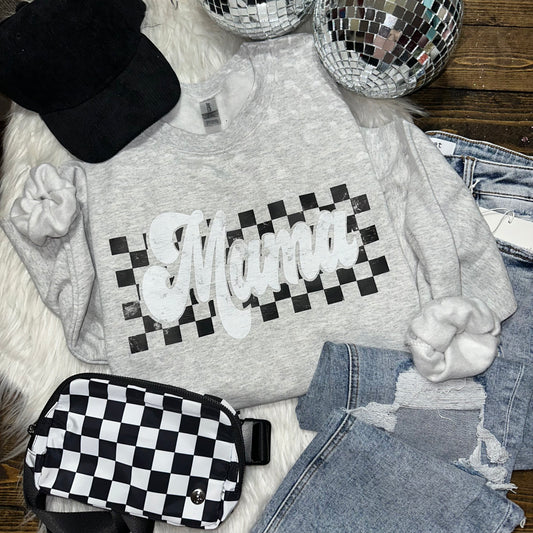 PRE-ORDER Mama Checkered Ash Graphic Sweatshirt