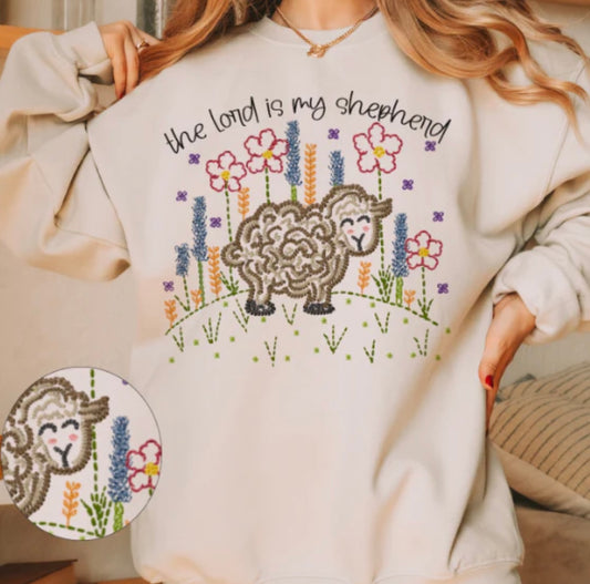 PRE-ORDER The Lord is My Shepherd Faux Stitching Graphic Sweatshirt