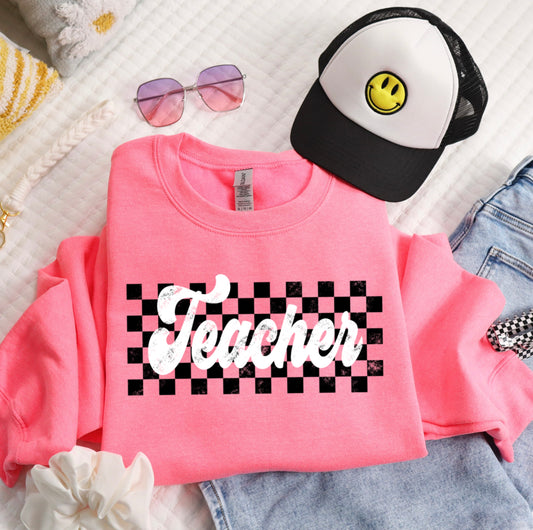 PRE-ORDER Teacher Checkered Pink Graphic Sweatshirt