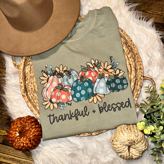 Thankful & Blessed Comfort Colors Graphic Tee