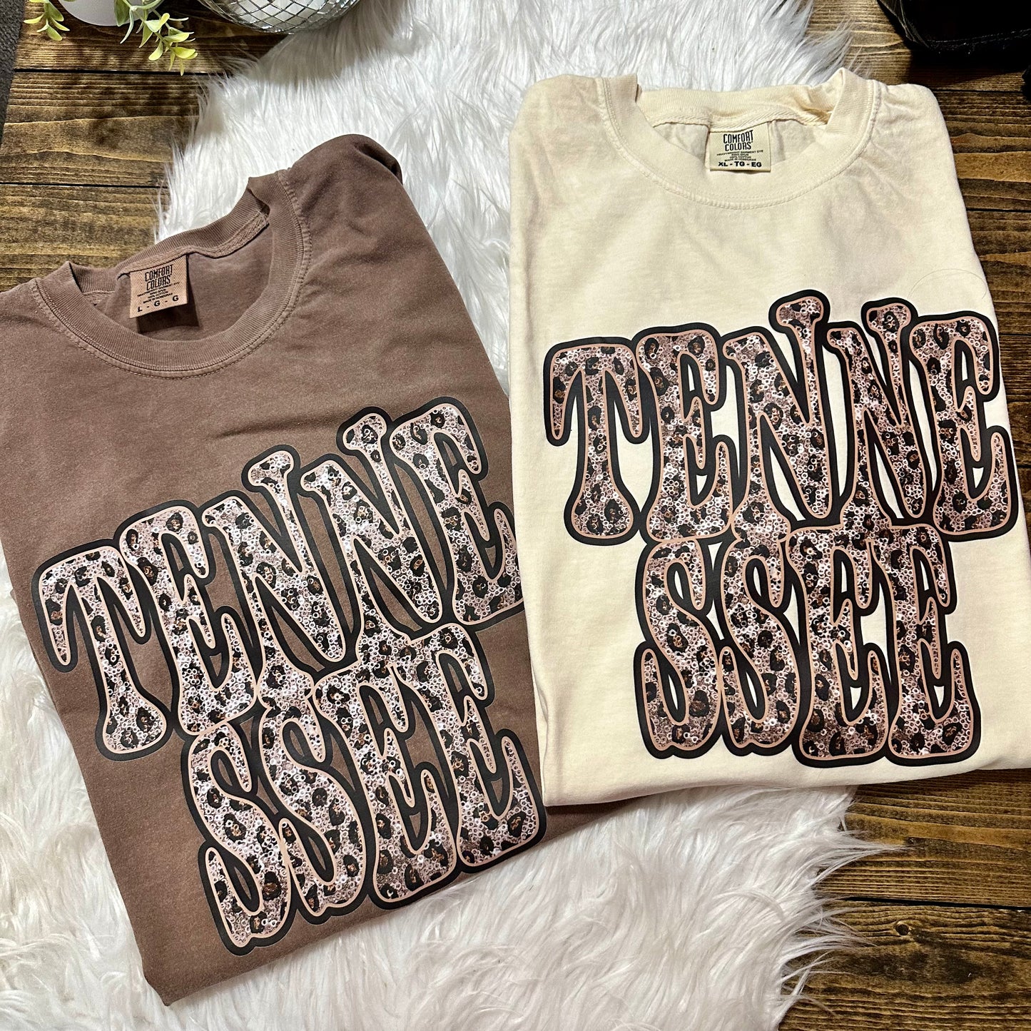 Tennessee Faux Sequin Leopard Comfort Colors Graphic Tee