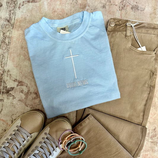 Good News Embroidered Comfort Colors Tee