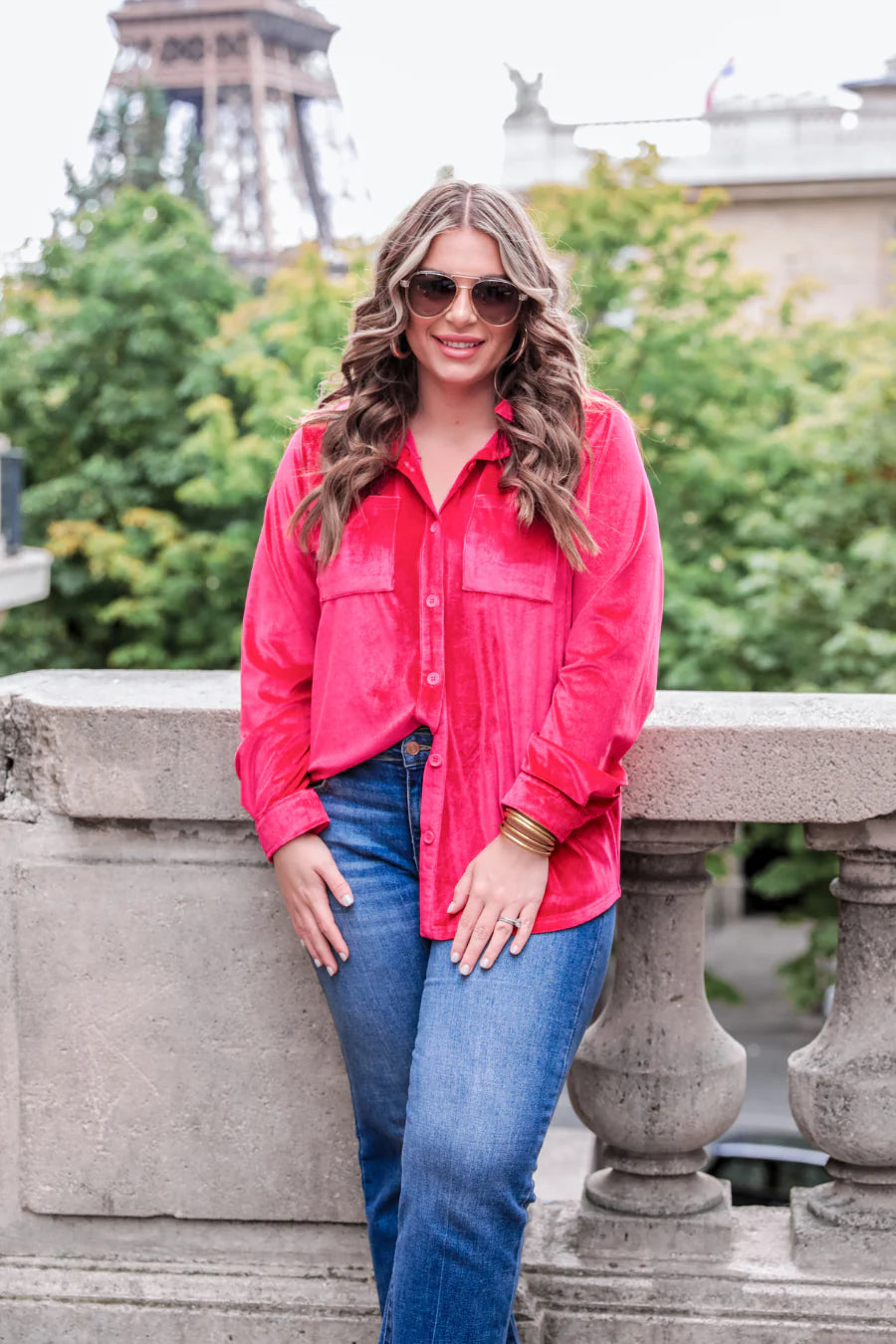 Velvet Button Up Top