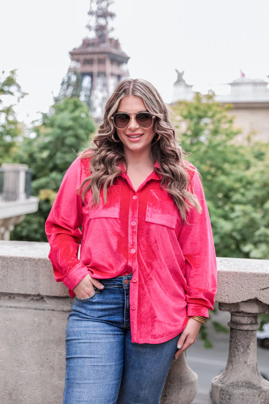 Velvet Button Up Top