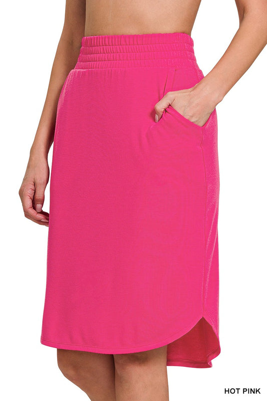 Elastic Waist Tulip Hem Skirt - Hot Pink