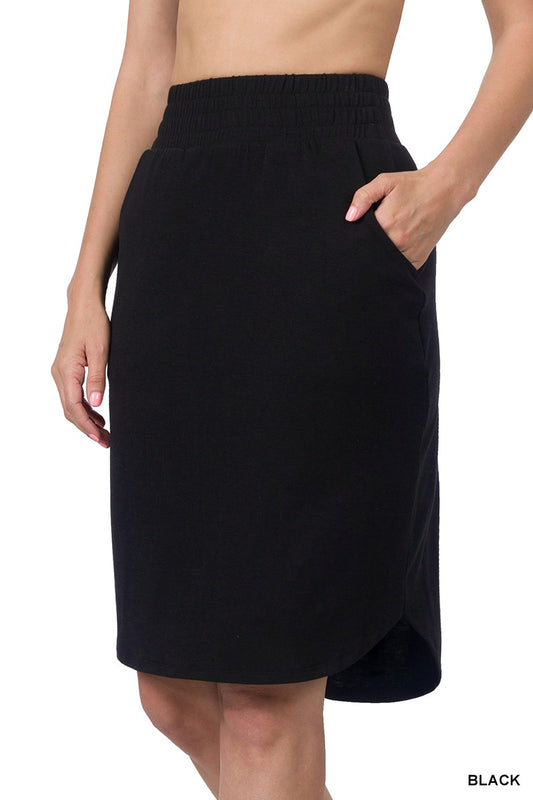 Elastic Waist Tulip Hem Skirt - Black