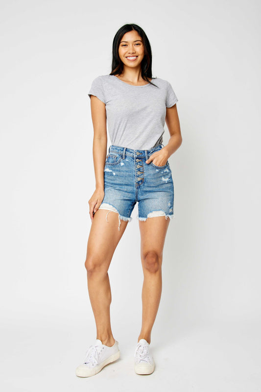 Judy Blue High Waist Rigid Magic Button Fly Destroyed Shorts