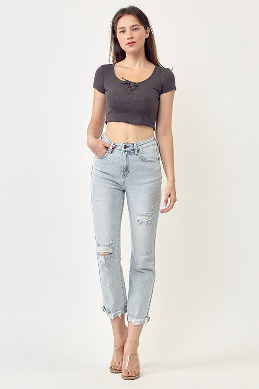 Risen Mid Rise Vintage Straight Leg Jeans