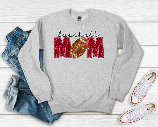 Football Mom Faux Sequin/Embroidery Graphic Tee/Sweatshirt