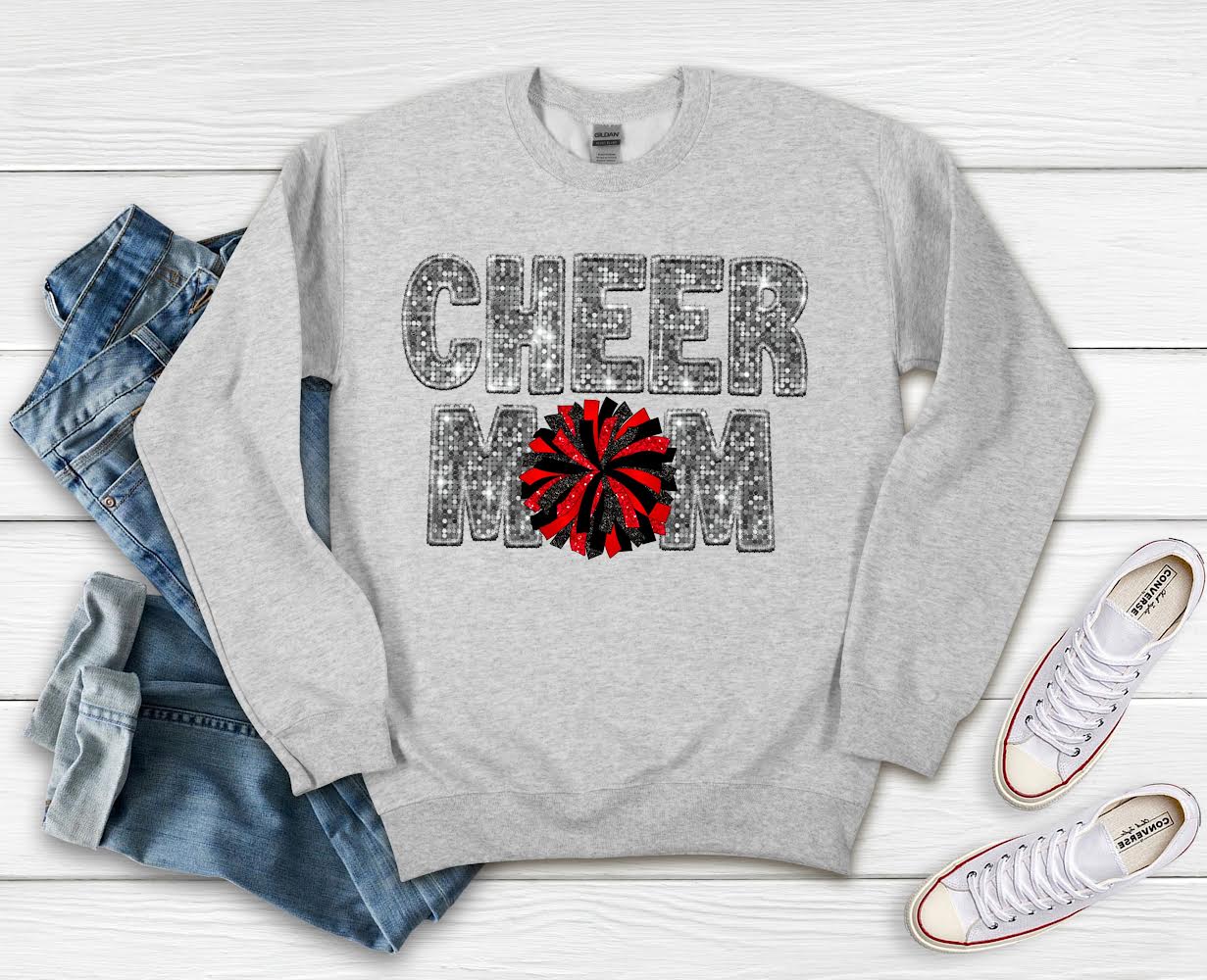 Cheer Mom Faux Sequin/Embroidery Graphic Tee/Sweatshirt