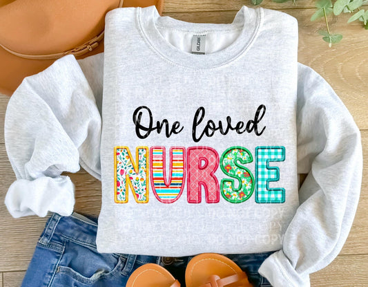 One Loved Nurse Spring Faux Embroidery Graphic Tee/Sweatshirt