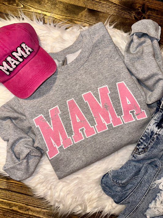 Grey Mama Varsity Distressed Graphic Sweatshirt