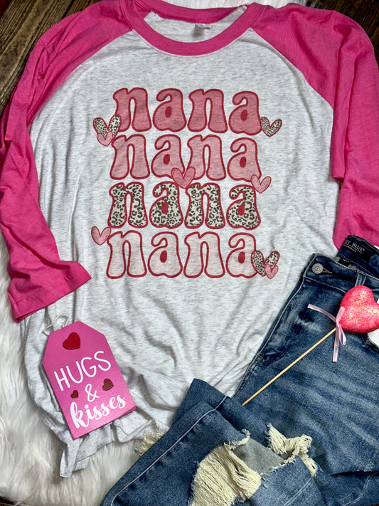 Valentines Nana Pink & Grey Raglan