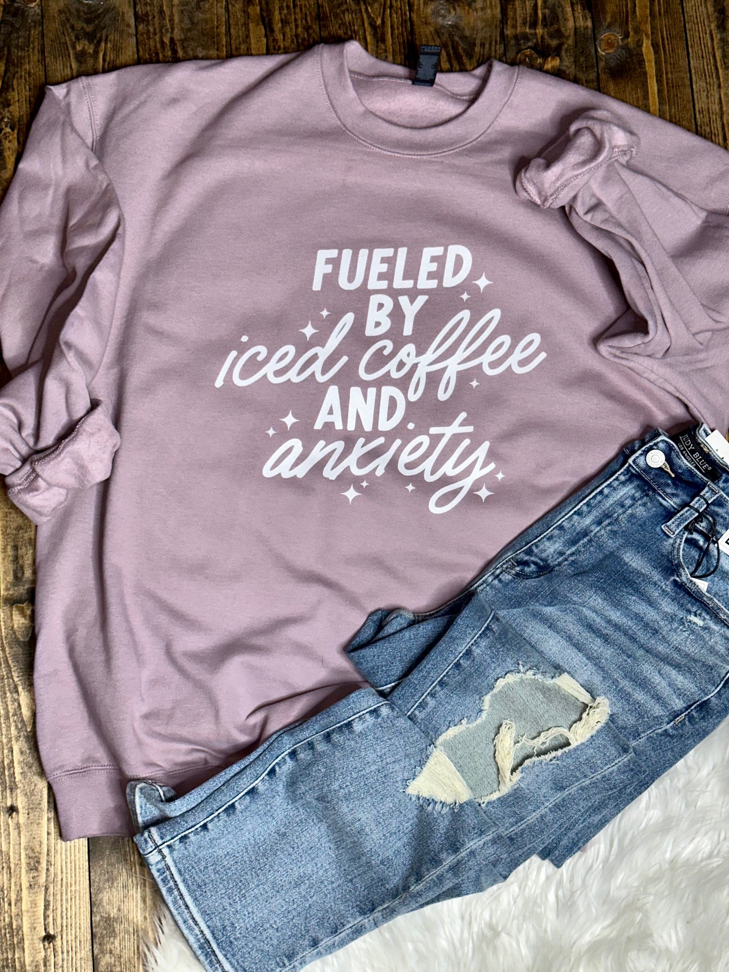 Fueled By Iced Coffee and Anxiety Graphic Sweatshirt