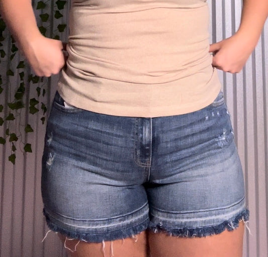 Distressed Raw Hem Denim Shorts