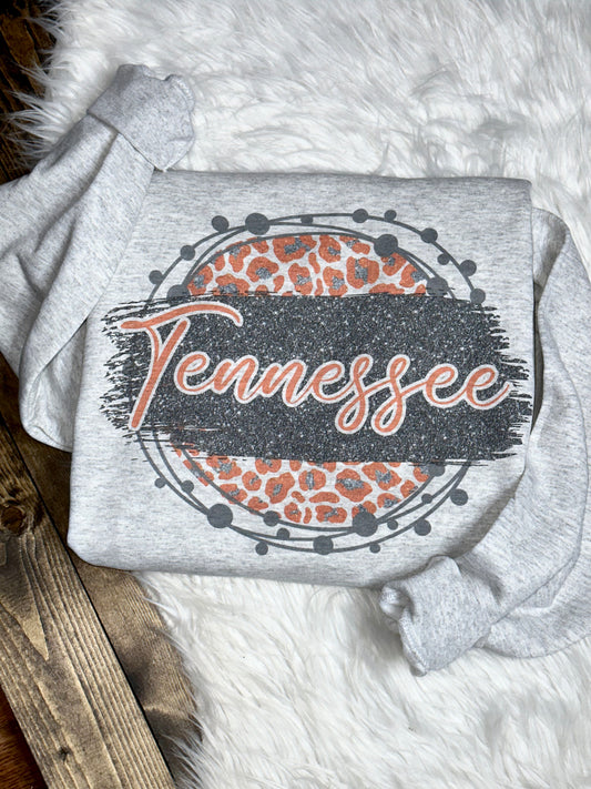 Tennessee Orange/Grey Leopard Distressed Circle Sweatshirt