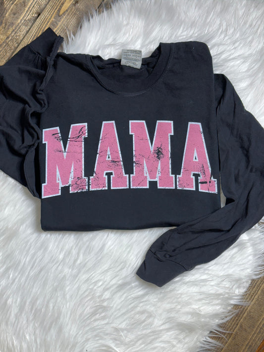 Mama Distressed Varsity Comfort Colors Graphic Tee