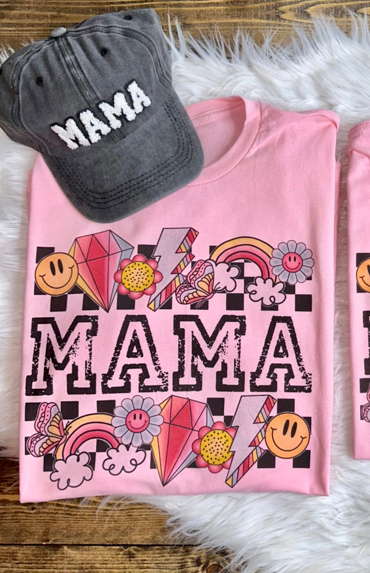 Mama Pink Checkerboard Graphic Tee