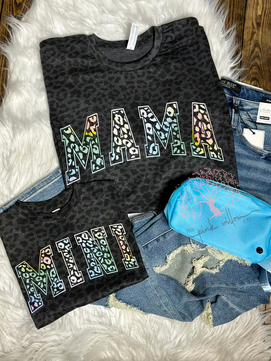 Rainbow Leopard Mama Graphic Tee