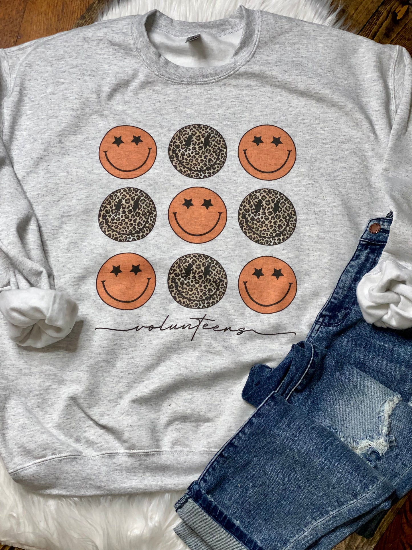 Volunteers Smiley Orange/Leopard Graphic Sweatshirt