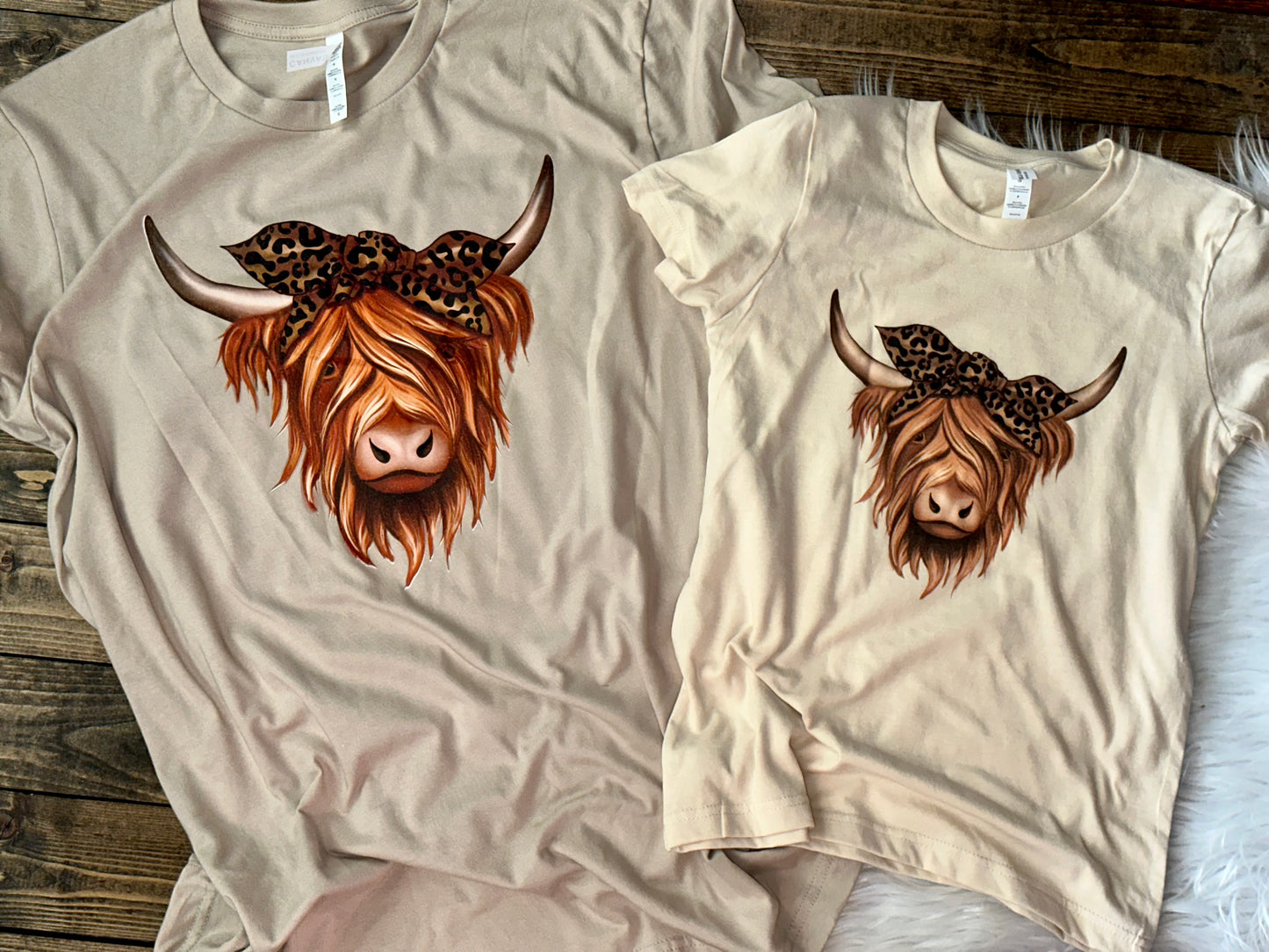 Leopard Highland Cow Graphic Tee Youth